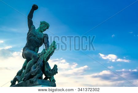 Freedom Statue On Gellert Hill In Budapest, Hungary.