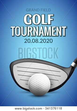 Golf Tournament Poster Template Flyer. Golf Ball Competition. Sport Club Vector Design