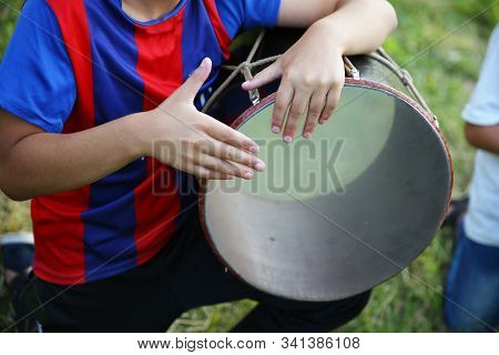 Young Azeri Guys Playing Traditional Drum Nagara On The Holiday Of Novruz . The National Instrument 