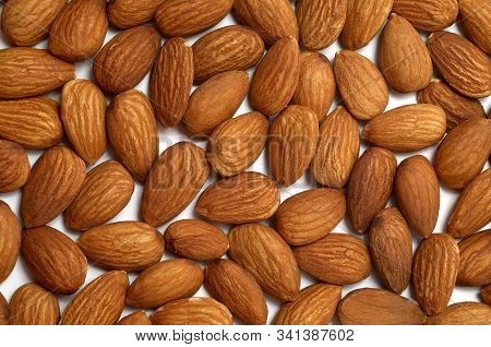 Almond Texture Closeup. Almond Photo Background. Organic Food Rustic Banner Template. Tasty Healthy 