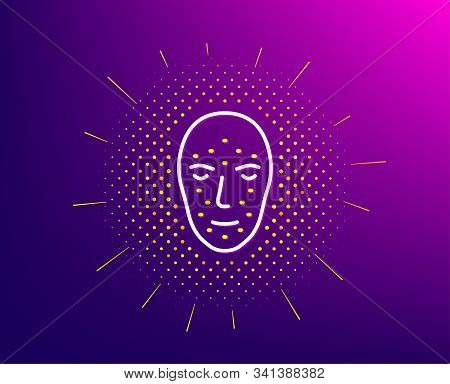 Face Biometrics Line Icon. Halftone Pattern. Facial Recognition Sign. Head Scanning Symbol. Gradient