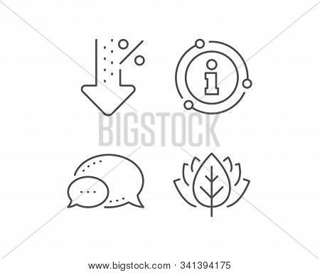 Low Percent Line Icon. Chat Bubble, Info Sign Elements. Discount Sign. Credit Percentage Decrease Sy