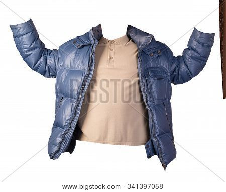 Mens Hakki T-shirt And Blue Jacket Isolated On White Background.casual Clothing