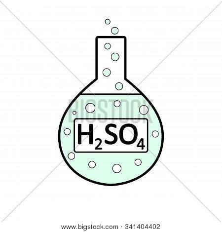Laboratory Glass With Sulfuric Acid On White Background. Vector Illustration.