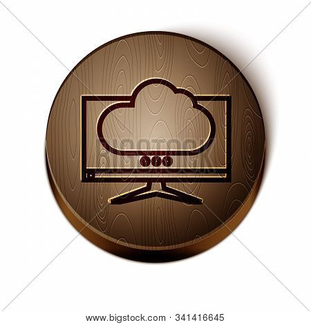 Brown Line Computer Monitor Screen Icon Isolated On White Background. Electronic Device. Front View.