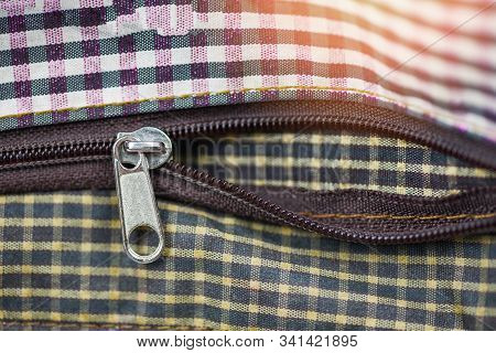 Metallic Zipper For Clothes / Close Up Open Zip On Handbag