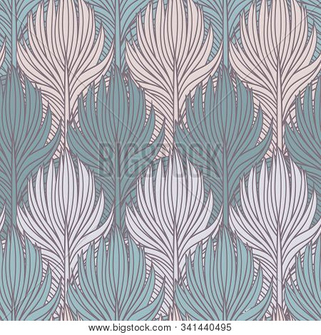 Abstract Feather Seamless Vector Pattern. Decorative Hand Drawn Vintage Background.