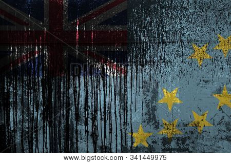Tuvalu Flag Depicted In Paint Colors On Old And Dirty Oil Barrel Wall Closeup. Textured Banner On Ro