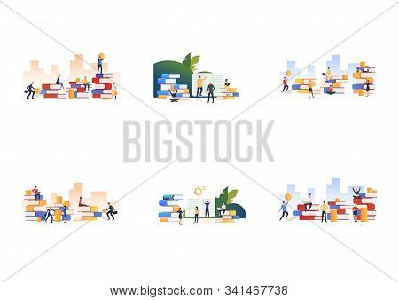 Set Of Workers Attending Business Training. Flat Vector Illustrations Of People Getting Financial Ed