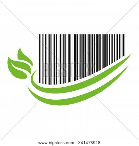 Bar Code And Green Leaves, Vector Graphic Design Element