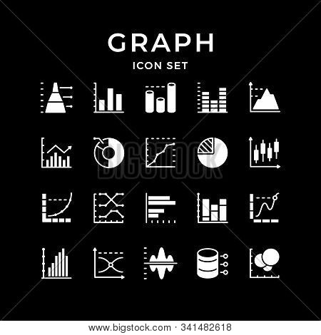 Set Icons Of Graph And Diagram Isolated On Black. Vector Illustration