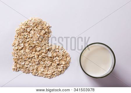 Best Healthy Breakfst Milk And Oat On A White Background
