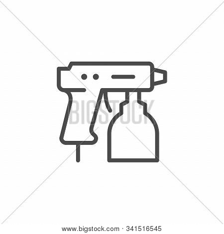 Compressor Paint Gun Line Outline Icon Isolated On White. Hand Tool For Paintwork And Artwork. Vecto