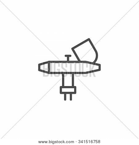 Airbrush Gun Line Outline Icon Isolated On White. Pistol For Aerography And Artwork. Vector Illustra