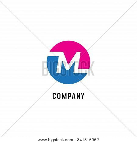 Letter M Alphabetic Logo Design Template,abjad , Flat Simple Clean, Pink, Blue, White, Lettermark Co
