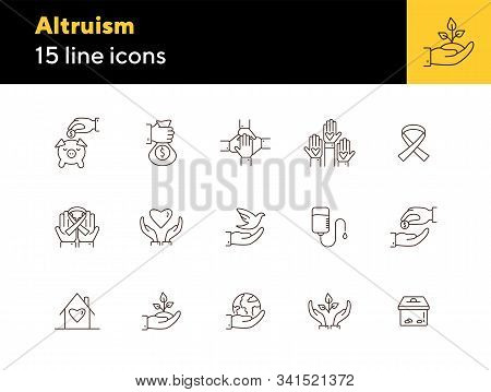 Altruism Icons. Line Icons Collection On White Background. Charity, Blood Donation, Charity Box. Don