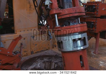 Drilling Work At The Well. Drill Rig, Rotation Of The Drill Pipe.