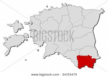 Map Of Estonia, Võru Highlighted