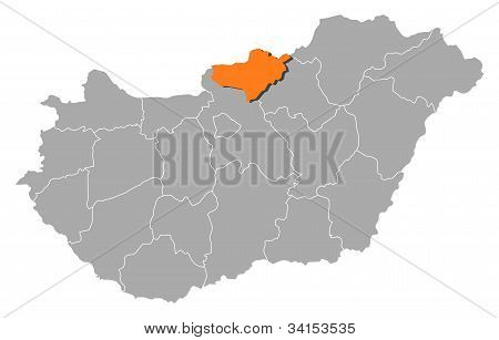 Map Of Hungary, Nógrád Highlighted