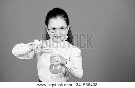 Child Study Bilogy Lesson. Education And Knowledge. Science Research In Lab. Small School Girl. Back
