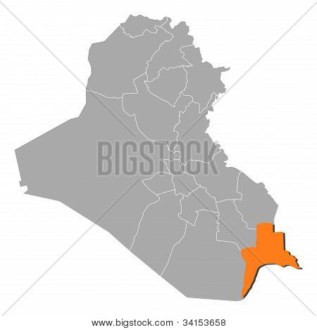 Mapa do Iraque, Basra destacada