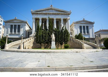 01 October 2018-athens, Greece. The Academy Of Athens, The Athenian Trilogy Consists Of Three Neocla