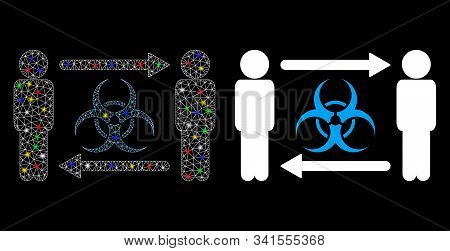 Glossy Mesh Persons Infection Exchange Icon With Lightspot Effect. Abstract Illuminated Model Of Per