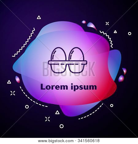 Purple Line Chicken Egg In Box Icon Isolated On Blue Background. Abstract Banner With Liquid Shapes.