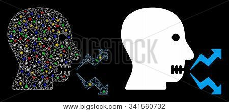 Glowing Mesh Angry Person Shout Icon With Glitter Effect. Abstract Illuminated Model Of Angry Person