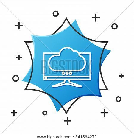 White Line Computer Monitor Screen Icon Isolated On White Background. Electronic Device. Front View.