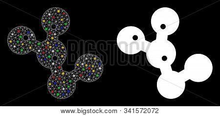 Bright Mesh Microbes Icon With Glare Effect. Abstract Illuminated Model Of Microbes. Shiny Wire Fram