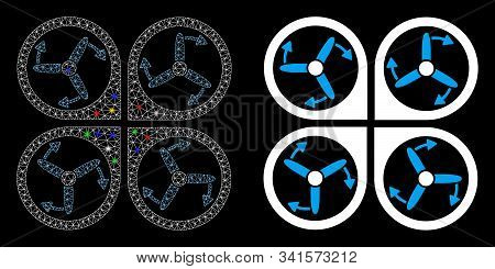 Flare Mesh Copter Screws Rotation Icon With Sparkle Effect. Abstract Illuminated Model Of Copter Scr