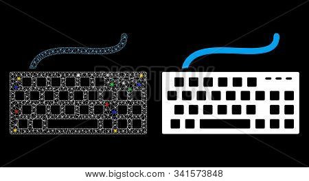 Flare Mesh Computer Keyboard Icon With Glare Effect. Abstract Illuminated Model Of Computer Keyboard
