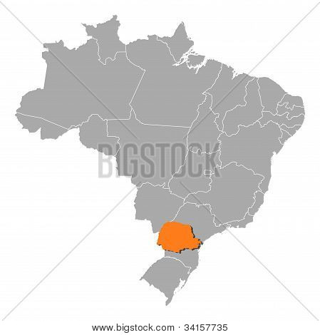 Karte von Brasilien, ParanÃ¡ hervorgehoben