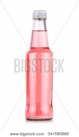 Blank Packaging Rose Pink Juice In Glass Bottle For Beverage Or Soft Drink Product Design Mock-up Is