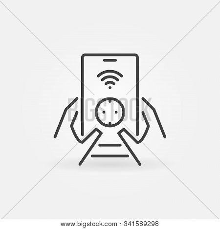 Smartphone With Smart Socket In Hands Vector Icon In Thin Line Style