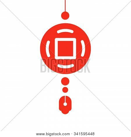 Flat Red Lantern Yellow Silk Tassel On White Background. Happy Chinese New Year China Spring Festiva