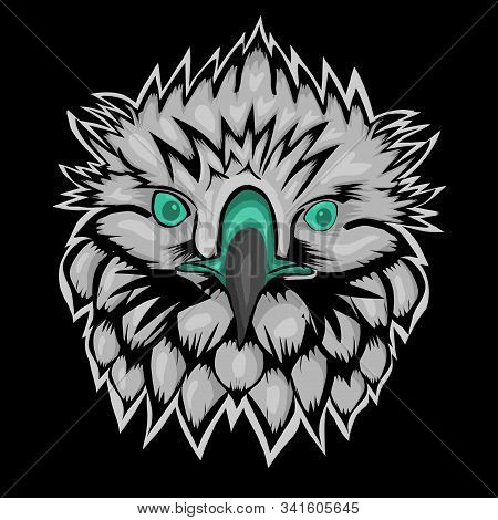 Simple Illustration Of Head Hawk On Black Background
