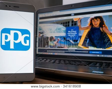 Saint Petersburg, Russia - June 25, 2019: Ppg Industries Logo On The Smartphone Screen.