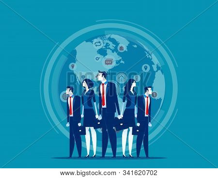 Business Globe Network. Concept Business Vector Illustration, Finance And Industry, Teamwork, Market
