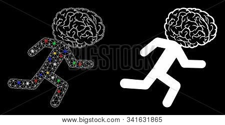 Flare Mesh Brain Drain Icon With Sparkle Effect. Abstract Illuminated Model Of Brain Drain. Shiny Wi