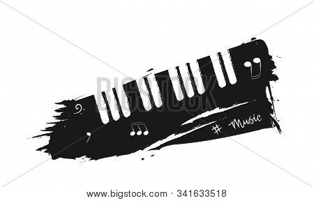 Musical Background In The Style Of A Pencil Sketch. Black And White Piano Keys With Music Notes And 