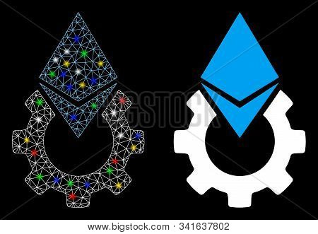 Flare Mesh Ethereum Tools Gear Icon With Glow Effect. Abstract Illuminated Model Of Ethereum Tools G