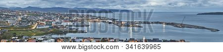 Torshavn Harbor Panoramic View Summer Night. Faroe Islands Capital Town.