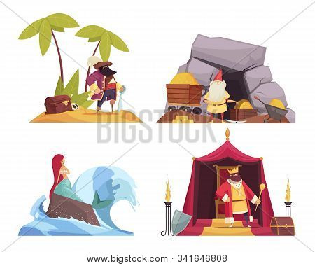 Fairy Tale Characters Concept Icons Set With Pirate And Mermaid Flat Isolated Vector Illustration