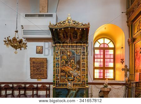 Jerusalem, Israel, December 28, 2018 : The Interior Of The St. Nicholas Church In Bay Jala - A Subur