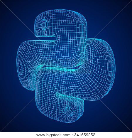 Python Code Language Sign. Programming Coding And Developing Concept. Wireframe Low Poly Mesh Vector