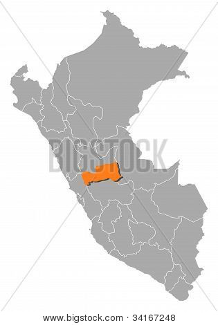 Mapa del Perú, Pasco destacada