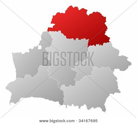 แผนที่ของเบลารุส Vitebsk เน้น