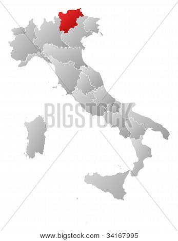 Map Of Italy, Trentino-alto Adige/südtirol Highlighted
